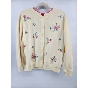 Shenanigans Womens Small Yellow Floral Embroidered Button Front Cardigan Fleece‎
